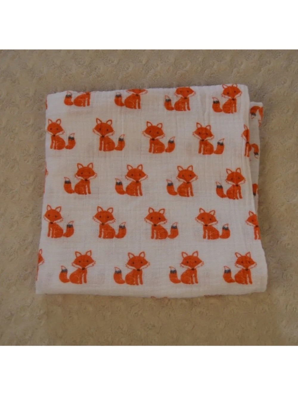 Hudson Baby White Muslin Baby Infant Swaddle Quilt 100% Cotton Orange Fox Print